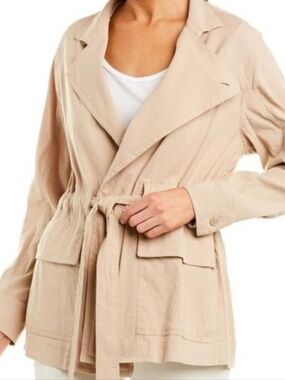 Vince Women's Drapey Linen Blend Tie Waist Blazer Jacket In Oat NWT